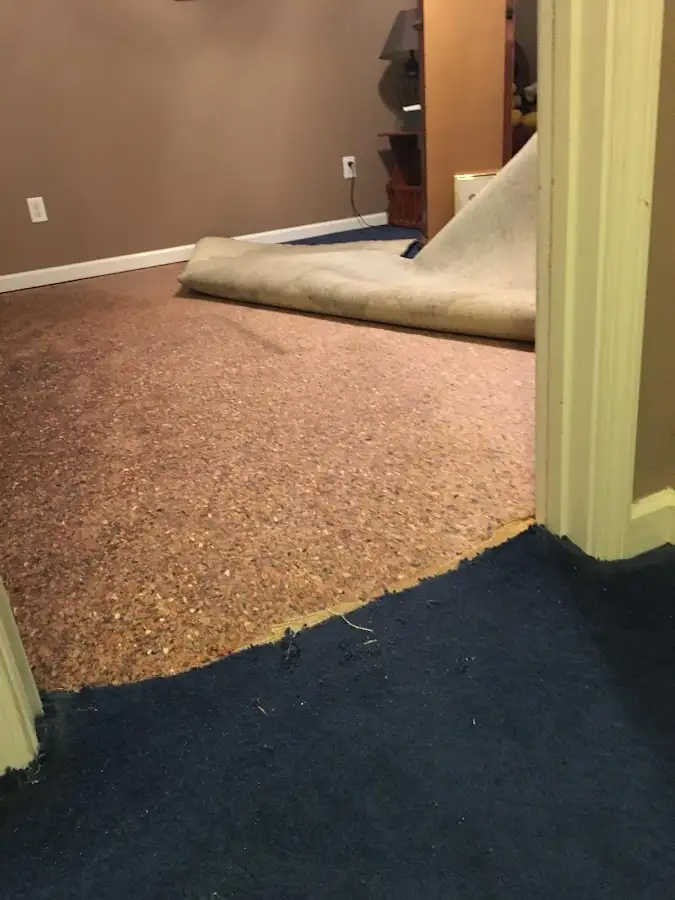Carpet pad removal revealing water damage during Drying & Dehumidification in Napa