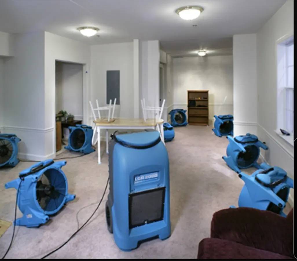Air movers and dehumidifier setup for Water Extraction & Removal in Napa